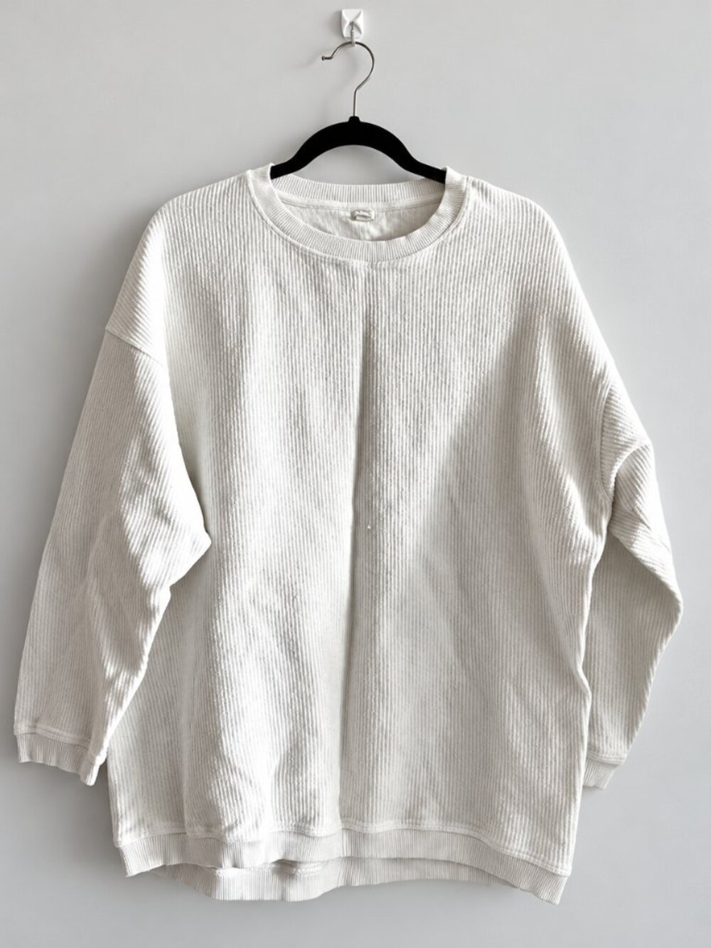Aerie White Ribbed Oversized Sweatshirt Medium M Crewneck Pullover Cozy Lounge